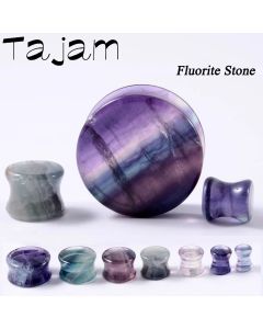 1Pair Natural Fluorite Stone Double Solid Flared Plug Ear Tunnel Gauge Aurora Stone Ear Expander Weight Body Piercing Jewel