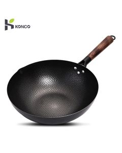 Konco Iron wok Cast iron pan Non-coated Pot General use for Gas and Induction Cooker 32cm Chinese Wok Cookware Pan Kitchen Tools