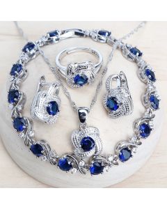 Blue Zirconia Women Jewelry Sets 925 Sterling Silver Wedding Bridal Costume Jewellery Earrings Rings Bracelets Pendant Necklace