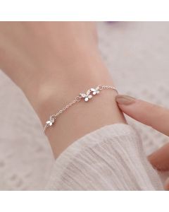 VENTFILLE 925 Silver Diamond-Studded Butterfly Bracelet Women's Fashion Temperament Flower Adjustable Bracelet
