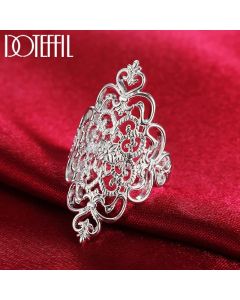 DOTEFFIL 925 Sterling Silver Pattern Hollow Ring For Women Fashion Wedding Engagement Party Gift Charm Jewelry