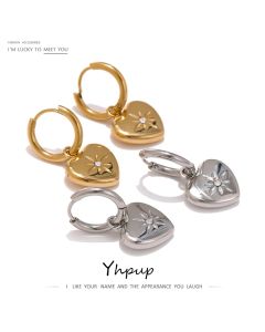 Yhpup Stainless Steel Heart Huggie Earrings Stylish Metal Love Hoop Earrings for Women Girlfriend Gift бижутерия для женщин New