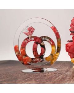 20pcs Custom Acrylic Mirror Circle with Double Rings Table Standing Personalized Names & Date Wedding Party Ornament Gift 10cm