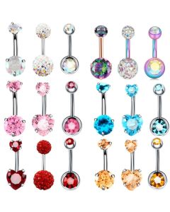 3PCS/Lot Surgical Steel Crystal Belly Button Piercing Set 14G Heart Belly Piercing Pack CZ Navel Ring Set Cute Belly Bar Bulk