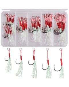 50Pcs assist hooks for slow jigging Metal Jig Barbed Hook Tying Up Fishhook With Teaser Feather Saltwater fishing hook set