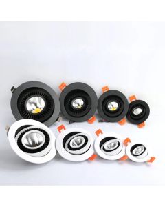 Round Embedded Dimmable LED Downlight Black/White 12W 15W Light Source 360 ° Adjustable COB Ceiling Spot Backlight Lobby Bedroom
