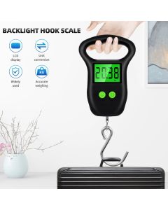 Portable Hand Held Digital Luggage Scale 50Kg 10g Fish Hook Hanging Scale Measuring Tape BackLight LCD Display