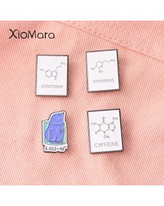 Molecular Structure Enamel Pin Dopamine Serotonin Beaker Metal Brooches Badges for Backpacks Bags Hats Tops Science Jewelry