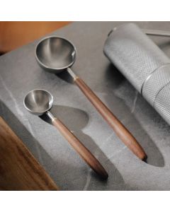 25ml Wooden Handle Stainless Steel Coffee Scoop Tablespoon Measuring Spoon Walnut Wood Long Handle Coffee Spoons Cafe Decoration