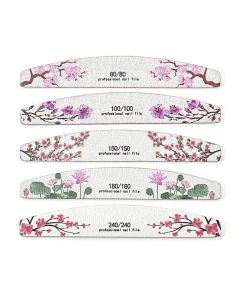 5pcs Half Moon Nail Files National Style Series Professional Nail Polisher Reusable Double Sided Emery Board 80/100/180/180/240