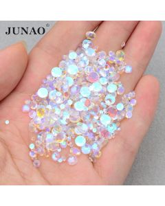 JUNAO 1400pcs Mix Size Aurora White AB Glass Flatback Rhinestone Nail Crystal Stones Diamond Gems Non Hotfix Strass DIY Beads