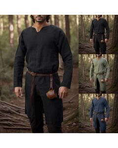 Medieval Renaissance Retro Linen Shirt Tops Tunic Male Long Robes Dress Vintage Jackets Knight Vikings Pirate Cosplay Costumes