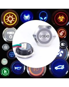 RGB Led Push Button Switch With Wire Custom Pattern DIY Waterproof Led Momentary 16/19/22/25/30 mm Self Reset 12v Symbol Signal