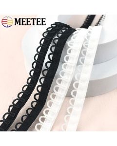 Meetee 2/5/10M Nylon Elastic Band Wedding Dress Lace Ribbon Trim U-shape Loop Button Hole Collar Buttons DIY Sewing Accessories