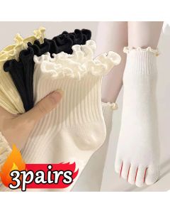 Cotton Five Finger Socks for Woman Edge Curl Fashions White Loose Harajuku Short Socks with Toes Japanese Split Toe Socks