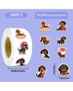 500PCS Cute Sausage Dog Cartoon Roll Sticker, Hand Account Envelope Seal Sticker, Waterproof Decorative Sticker