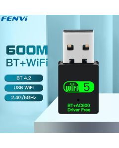 FENVI 600Mbps USB WiFi Bluetooth Adapter 2in1 Dongle Dual Band 2.4G 5GHz USB Wi-Fi 5 Network Wireless Wlan Receiver DRIVER FREE