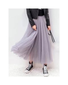 Vintage Tulle Skirt Women Streetwear Elastic High Waist Mesh Pleated Skirts Summer Elegant Korean A Line Office Ladies Skirt New