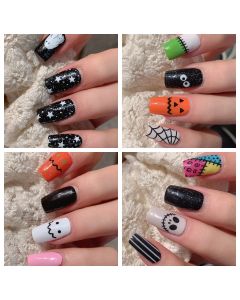 16Tips Halloween Gel Nail Wraps Pumpkin Ghost Spider Web Design Gel Nail Patch Slider Adhesive Full Cover Gel Nail Sticker