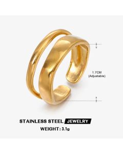 Stainless Steel Irregular Geometric Open Rings for Women Gold Color Texture Couple Wedding Ring Trendy Elegant Aesthetic Jewelry
