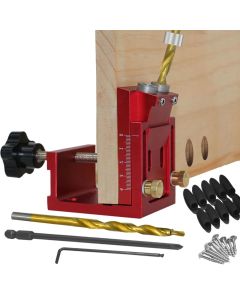 Pocket Hole Jig,Two Hole Wood Jig System Kit with Drill Guide and Step Drill Bit and Wooden Plugs and Screws for Joinery Work