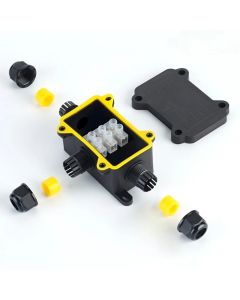 IP68 Outdoor Waterproof Junction Box – Black,  3 Way Mini Connector Box with PC Plastic and Terminal, Designed for Buried Wires
