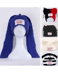 2022 Winter Skullies Cute Women Long ears  fox Hat Crochet Knitted Hat Costume Beanie Hats Women christmas Gift Hip-hop Cap