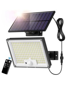 172LED Solar Light Outdoor Waterproof with Motion Sensor Floodlight Remote Control 3 Modes for Patio Garage Backyard