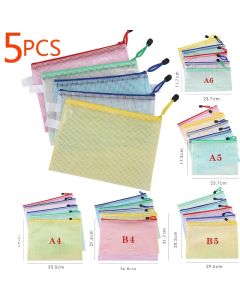 5PCS Stationery Storage Folder File Mesh Zipper Pouch A4 A5 A6 B5 2PCS A3 B4 Document Bag Zip File Folder School Office Supplies