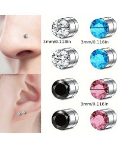 2-12Pcs Simple Stainless Steel Magnetic Nose Stud Earrings, 3mm Non-Pierced Body Jewelry For Male and female