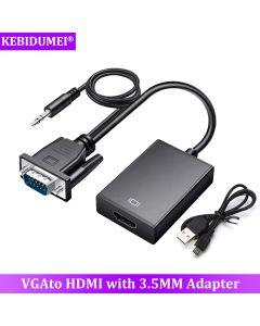 HD 1080P VGA to HDMI Converter VGA Adapter with 3.5mm Audio Video Cable VGA Input HDMI Output for Computer Laptop TV Projector