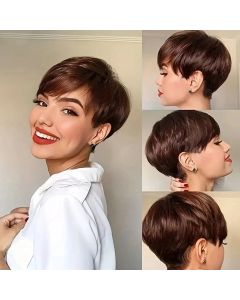 1B Pixie Short Cut Colored Straight Human Hair Wigs With Bangs Fringe Full Machine Made Wigs For Women Brazilian Natural Black