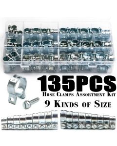 135/60Pcs Hose Clamp Double Ears Clamp 8-18mm Worm Drive Fuel Water Hose Pipe Clamps Clips Hose Fuel Clamps Assorted Kit