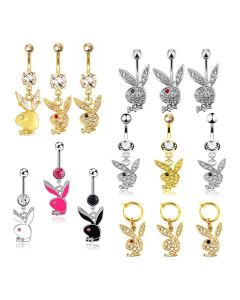 1pc Belly Button Rings Bunny Navel rings Gold color Rabbit Belly Rings for Women Gem stone Pink Bunny Fake Belly Piercing Ring