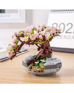 Mini Plant Bonsai Building Block Flower Plant Cherry Blossom Tree Potted Bouquet Model Bricks Home Decoration Toy For Kids Gifts
