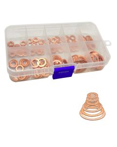 100Pcs Copper Washer Gasket Nut And Bolt Set Flat Ring Seal Assortment Kit With Box M4/M5/M6/M8/M10/M12/M14 For Sump Plugs