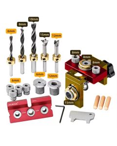 Woodworking 3 In 1 Doweling Jig Kit -Adjustable Wood Dowel Punch Locator Aluminum Pocket Hole Jig, Cabinet Hole Drill Guide Tool