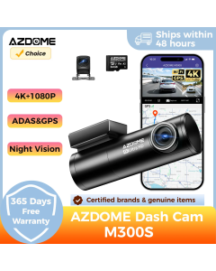 AZDOME Dash Cam M300S 4K+1080P Dual Dash Car Camera Built-in WiFi GPS ADAS Car DVR 24H Parking Mode Night Vision Black Box