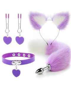 Anal Sex Toys Fox Tail Butt Plug Sexy Plush Cat Ear Headband With Bells Necklace Set Massage Sex toys For Women Couples Cosplay