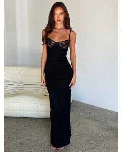 Lace Trim Sexy Backless Party Club Birthday Maxi Y2K Dress for Women Summer 2024 Sleeveless Bodycon Split Long Dresses Outfits