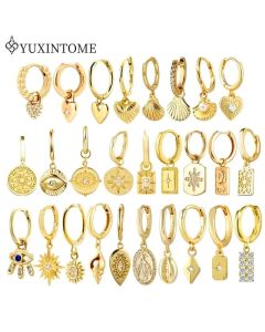 YUXINTOME 925 Silver Ear Needle Zircon Hoop gold Earrings For Women Square Plate Pendant Cutout Heart Earrings Fashion Jewelry