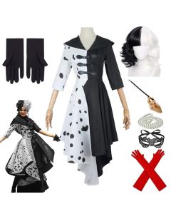 Adults Black White Witch Deville Cosplay Costume Dress for Women with Glove Halloween Party Cos Suits