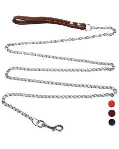 Durable Anti-Bite Metal Dog Chain Lead For Small Medium Large Dog Chain Leash Handle Leads PU Leather Iron Chain Pet Accessories