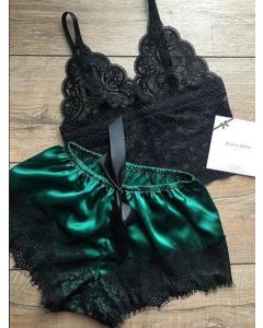 2 Pieces Pajamas Set for Women Sleepwear Sexy Lingerie Lace Silk Crop Tops and Shorts Sets Casual Nightwear Pijamas