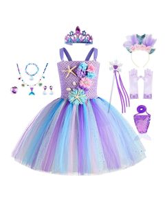 Girls Mermaid Tutu Dress Under the Sea Theme Birthday Party Carnival Costumes with Flower Headband Ocean Halloween Dresses 1-12Y