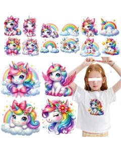 Cute Rainbow Cloud Unicorn DTF Iron on transfer Heat Transfer On Clothes patches for Children's clothing iron on heat transfer