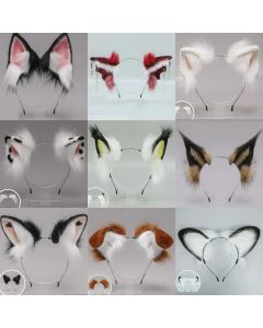 Plush Ear Hair Clip Headband Lolita Furry Cat Fox Dog Bat Devil Bunny Leopard Pig Wolf  Party  Anime Costume Halloween