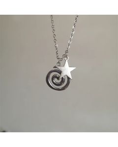 Gothic Vintage Silver Color Spiral Vortex Star Pentagram Pendant Chain Necklace For Women Men Unisex Boho Hip Hop Y2K Jewelry