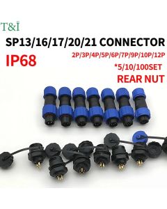 SP13 SP16 SP17 SP20 SP21 2PIN-12PIN Panel Mount Waterproof Aviation Connectors Plug Socket IP68, Electrical Cable Wire Connector