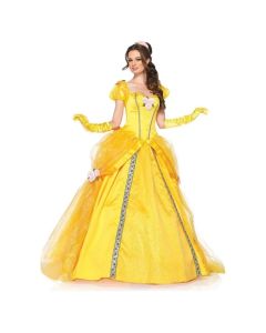 Beauty And The Beast Bell Yellow Long Dress Halloween Costume Belle Princess Dress Masquerade Carnival Adult Belle Roles Suit